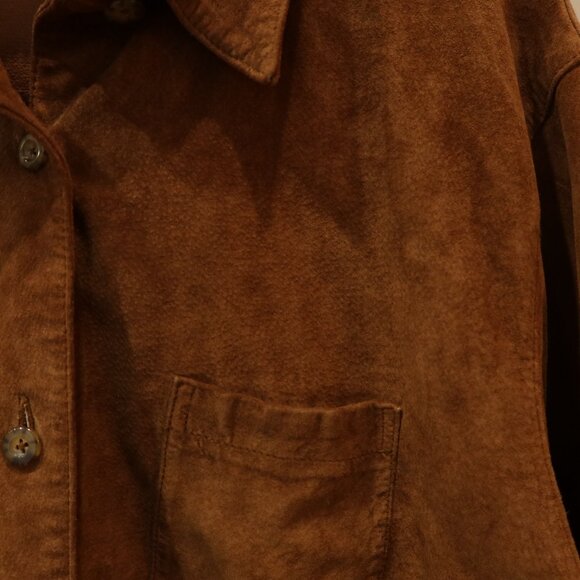 VINTAGE lord taylor suede leather shirt jacket button tan L western equestrian - Picture 4 of 12